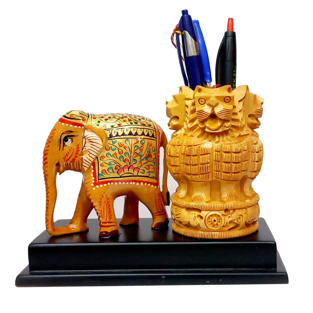Ashoka Stambh Pen Holder with Elephant Idol