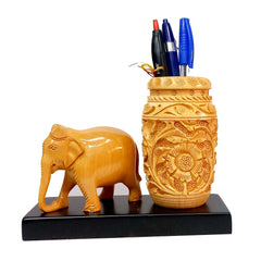 Carving Pen Holder with Elephant Statue