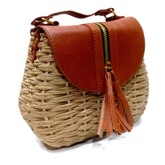 Jute and leather sling bag
