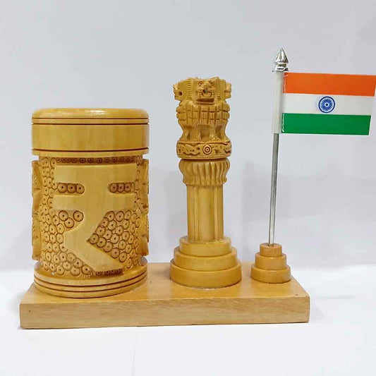 Wooden Pen Stand with Ashok Pillar