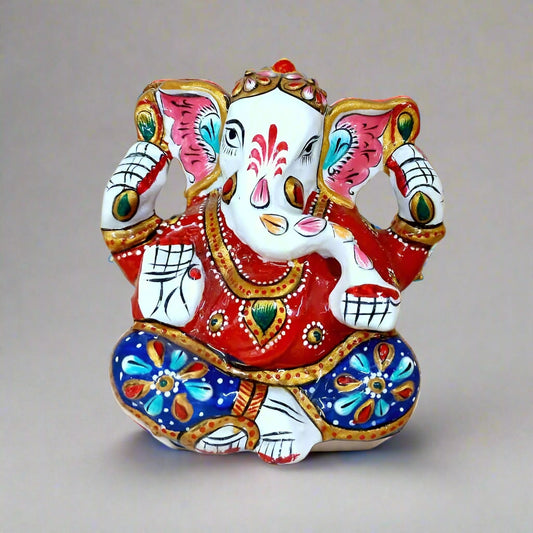 Handcrafted metal meenakari Ganesha statue with big ears design