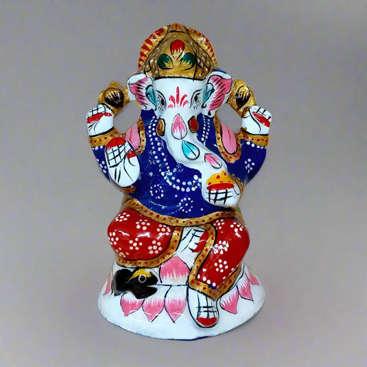 Handmade Meenakari Lotus Ganesha idol crafted in metal
