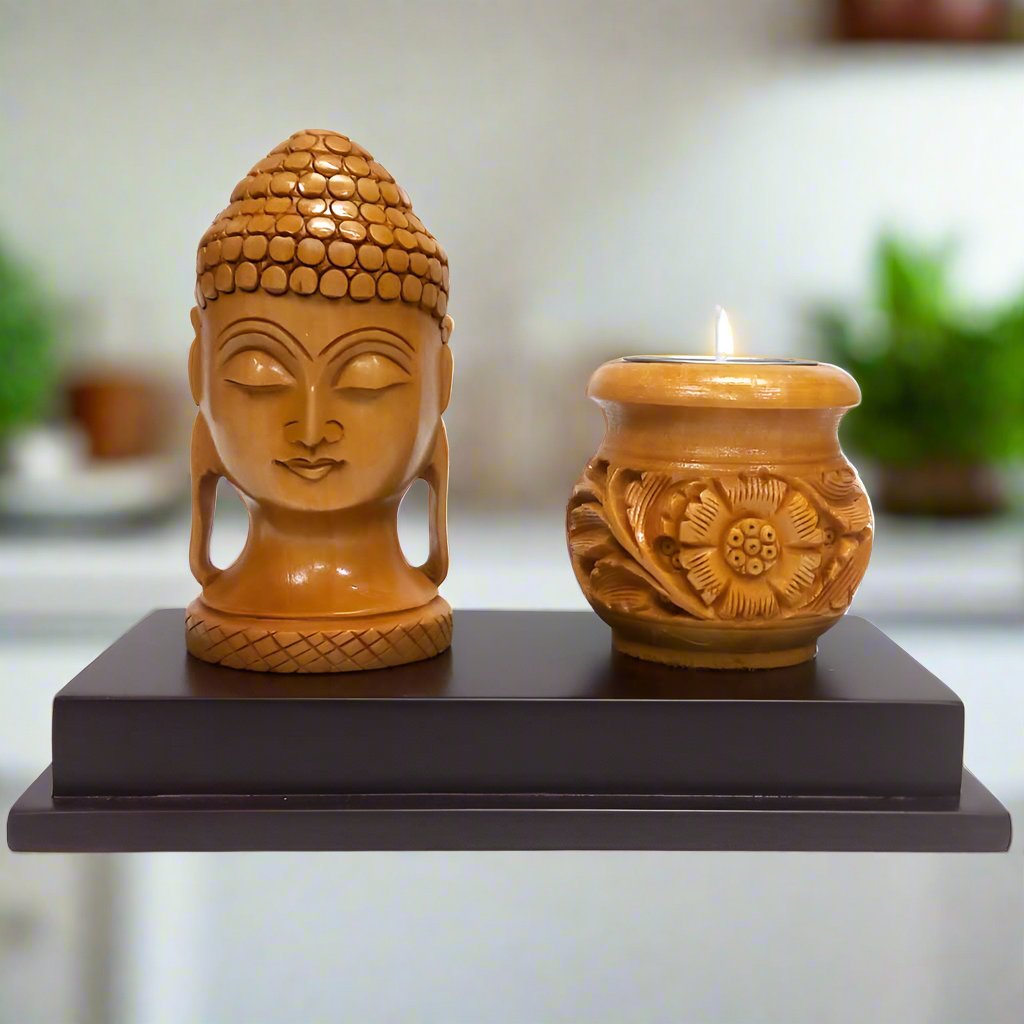 Wood Carving Buddha with Candle Holder