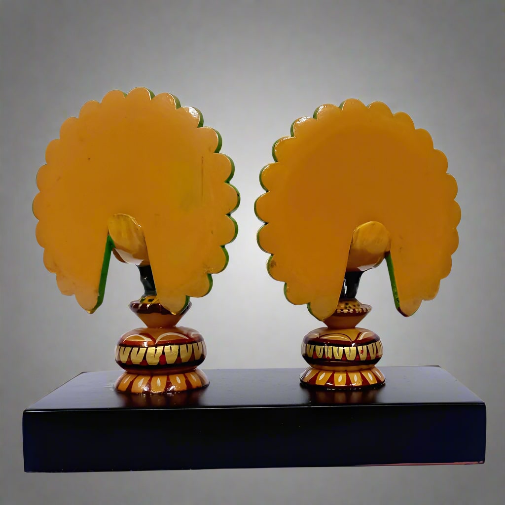 Decorative Wooden Dancing Peacocks – Hand-Painted Figurines with Base for Stability
