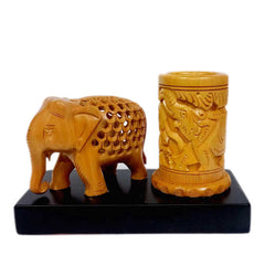 Wooden Elephant & Pen Holder