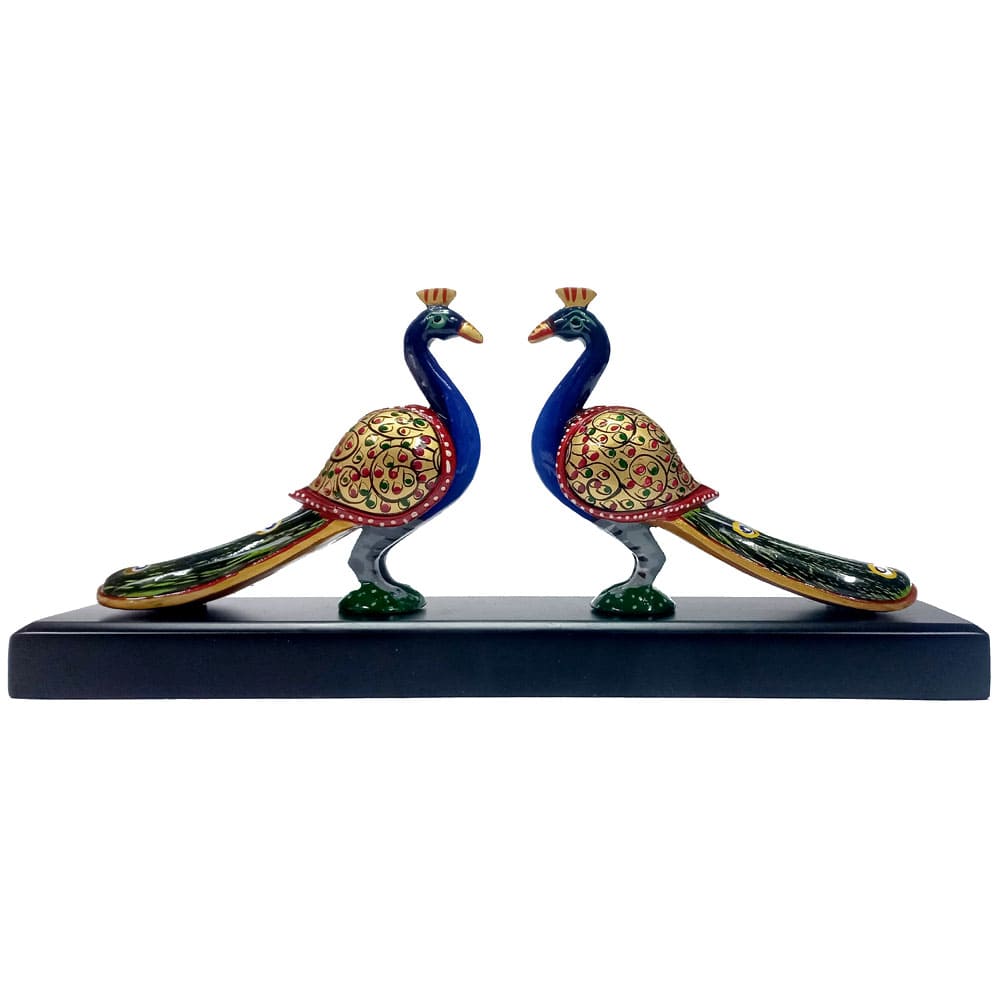 Traditional double peacock showpiece with vibrant hand-painted accents