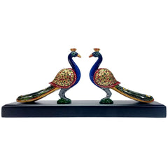 Traditional double peacock showpiece with vibrant hand-painted accents