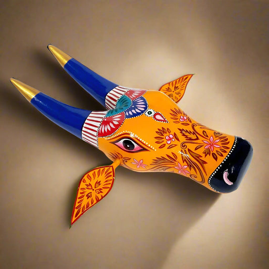 Rustic wooden Nandi cow head sculpture for home decoration