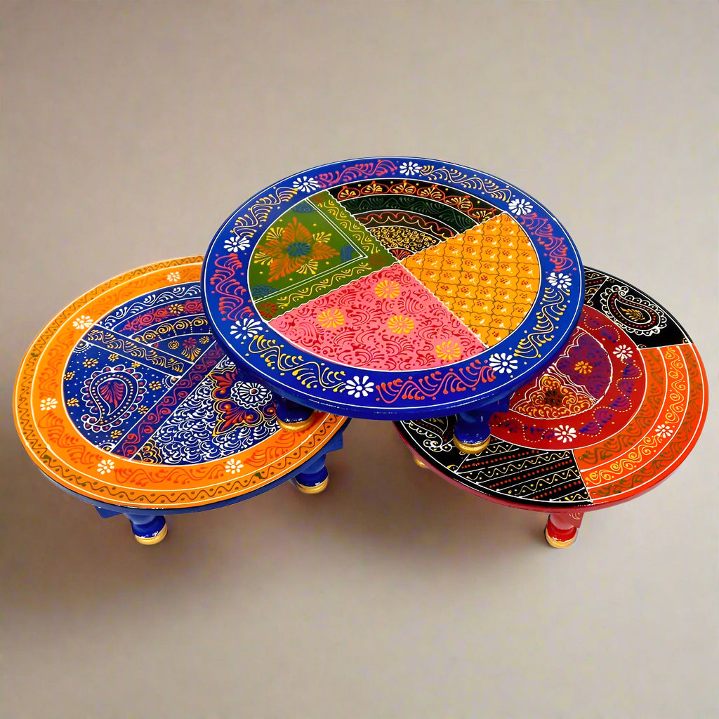 Wooden Round Painted Chowki