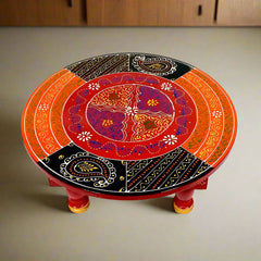 Vibrant hand-painted round chowki made of quality wood