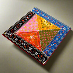 Decorative hand-painted wooden chowki, bajot, chaurang, and mukkali set