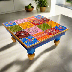 Wooden chaurang with vibrant multicolor hand-painted patterns