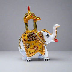 Intricately crafted white Ambabari elephant statue for home decor