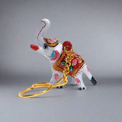 Stylish metal elephant keychain with intricate Meenakari artwork.
