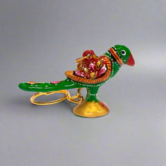 legant metal parrot keyring with detailed Meenakari hand painting.