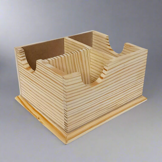 Eco-friendly wooden desk organizer featuring customizable front for company branding