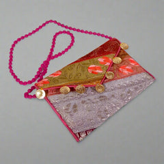 Eco-friendly cotton clutch featuring unique patchwork design, perfect for stylish organization