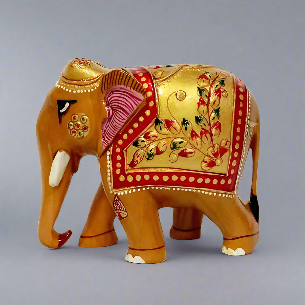 Wooden Elephant with Emboss Painting