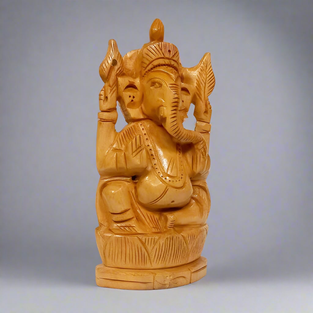Elegant wooden Ganpati idol by KK Gift Store, combining cultural tradition with durable craftsmanship