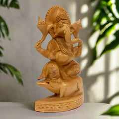 Wooden Ganesh idol with Mouse