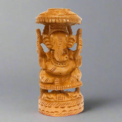 Wooden Round Ganesh with Umbrella