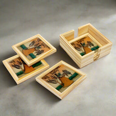 Handcrafted rotating wooden coaster with traditional gemstone painting, ideal for home décor and tableware