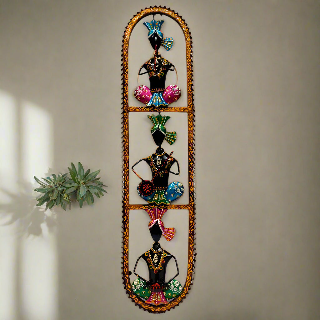 Metal Musician Wall Art Frame featuring Three Men Playing Different Musical Instruments – Handcrafted Wall Decor for Diwali Decoration and Gifting
