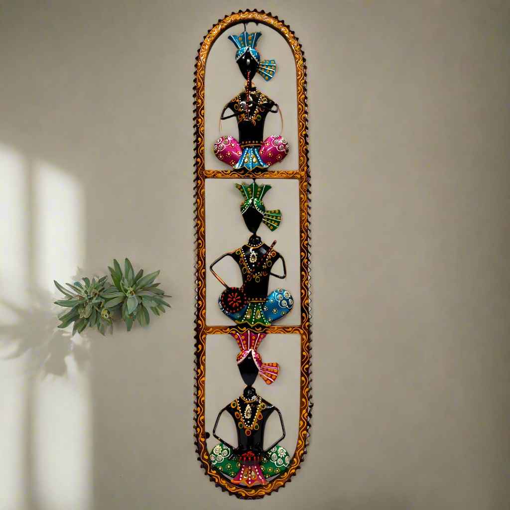 Metal Musician Wall Art Frame featuring Three Men Playing Different Musical Instruments – Handcrafted Wall Decor for Diwali Decoration and Gifting