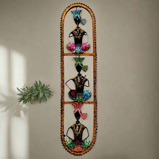 Metal Musician Wall Art Frame featuring Three Men Playing Different Musical Instruments – Handcrafted Wall Decor for Diwali Decoration and Gifting