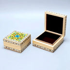 Handcrafted Square Wooden Jewellery Box with Blue Pottery Tile Inlay