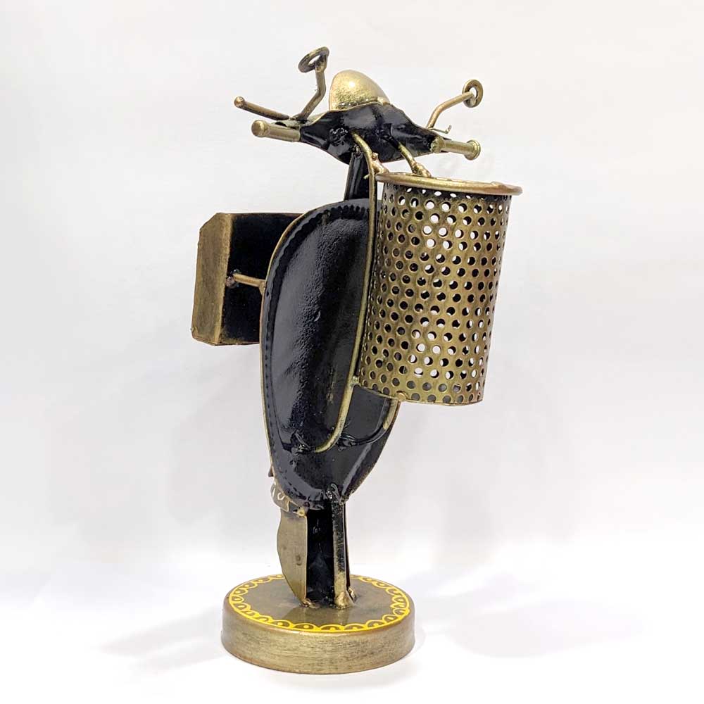 A 22cm metal desk accessory with a scooter design, perfect for a table or office.