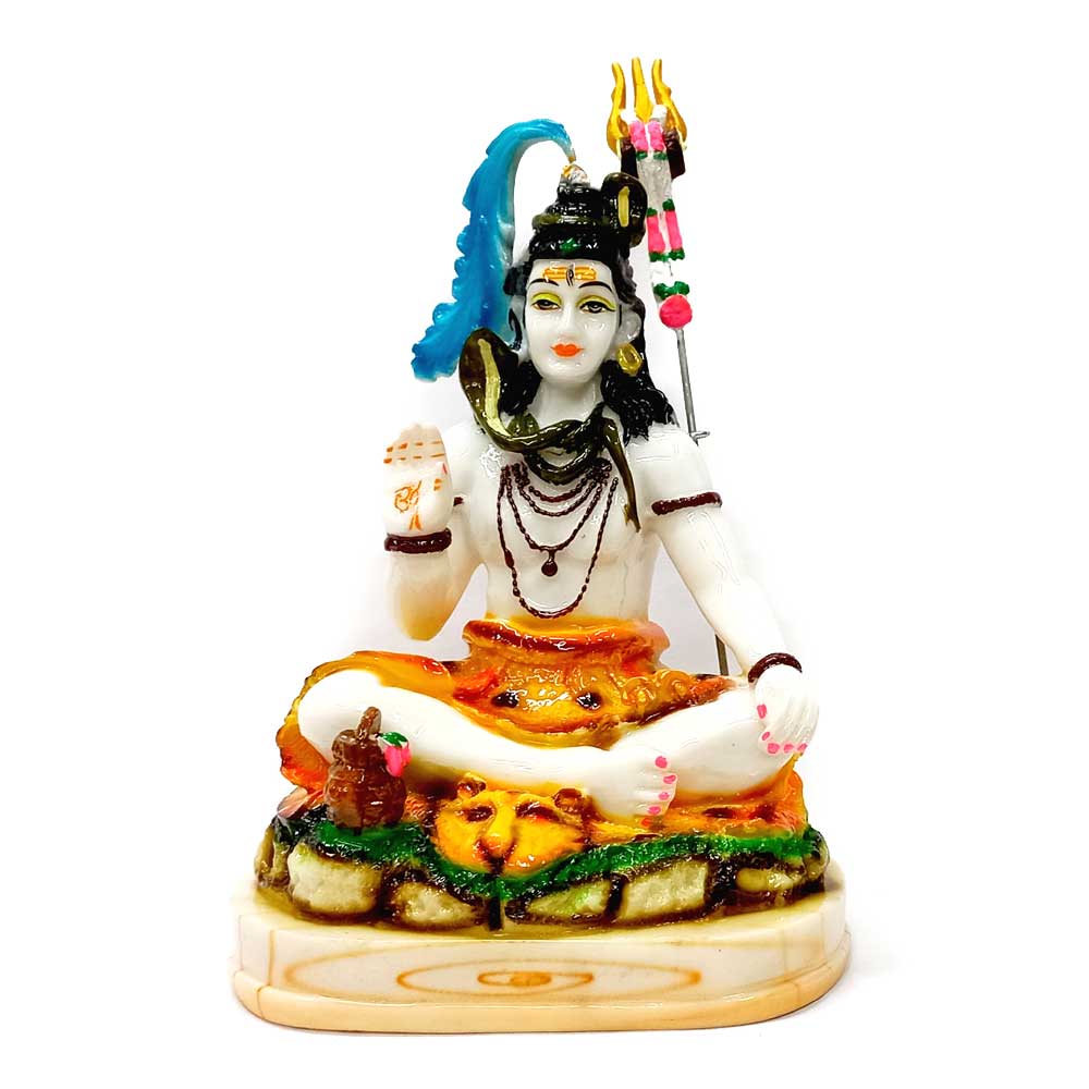 A 23cm marble dust Mahadev figurine with beautiful multi-color hand painting.