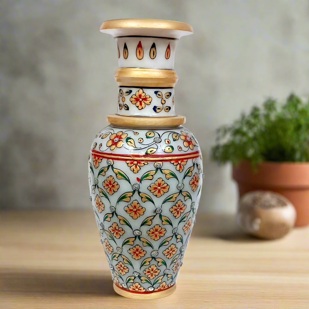 A 23cm tall marble vase, a versatile piece that can act as a focal point in any decor style.