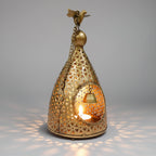 Tall 30cm metal bird nest candle holder with golden oxidized finish for living room decor.