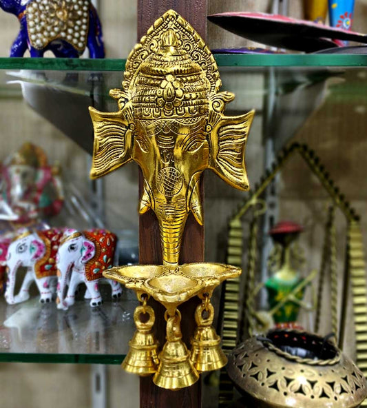 Metal Ganesha with Bell Wall Hanging