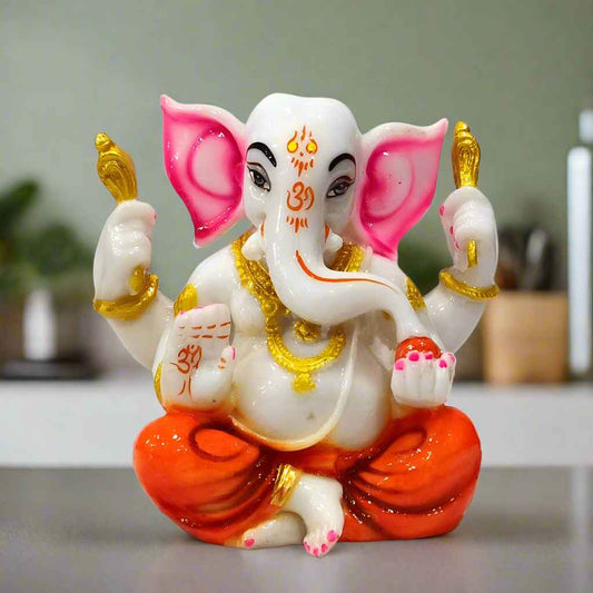Elegant Ganesha murti with vibrant colors and smooth finish, combining spirituality and artistic charm.