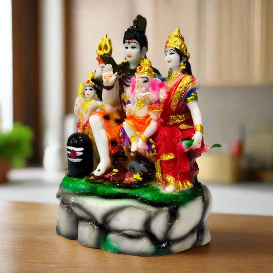 Devotional Shiva Parivar idol crafted from high-quality resin, ideal for puja rooms and spiritual home decor.