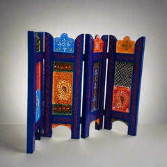 Decorative wooden room divider – compact 1.5x2 ft with colorful hand-painted design