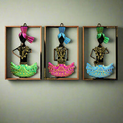 Musician Metal Wall Art – Set of 3 panels featuring traditional Indian musicians playing instruments, handcrafted in metal with intricate detailing and vibrant colors. Ideal for wall decor or gifting.