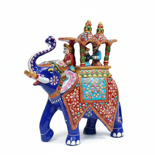 Close up of Meenakari painting and emboss work on the royal Amababari elephant statue.