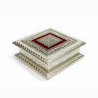 Artisan handmade wooden partition box for dry fruits, 15cm square table decor from Jaipur