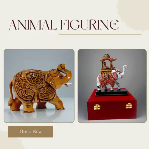 Artistic animal figurines handcrafted in Jaipur by KK Gift Store, including elephants, horses, parrots, and other decorative animal showpieces for home décor and gifts.