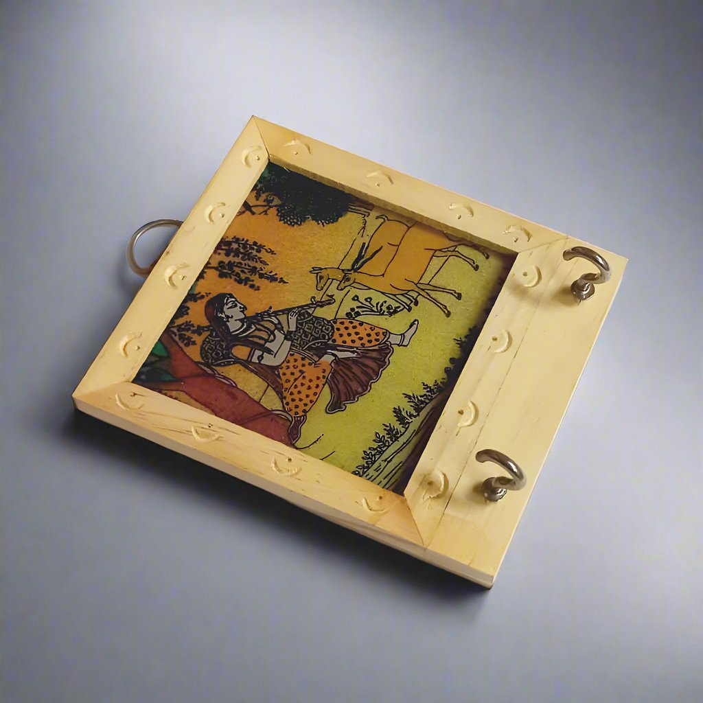 Artisan-made wooden key holder with real gemstone hand painting