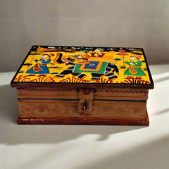 Decorative handcrafted wooden jewel box with detailed hand painting
