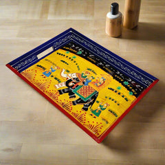 Elegant wooden tray with intricate hand-painted miniature designs