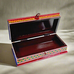 Unique artisan-made wooden jewelry box with traditional Jaipuri painting