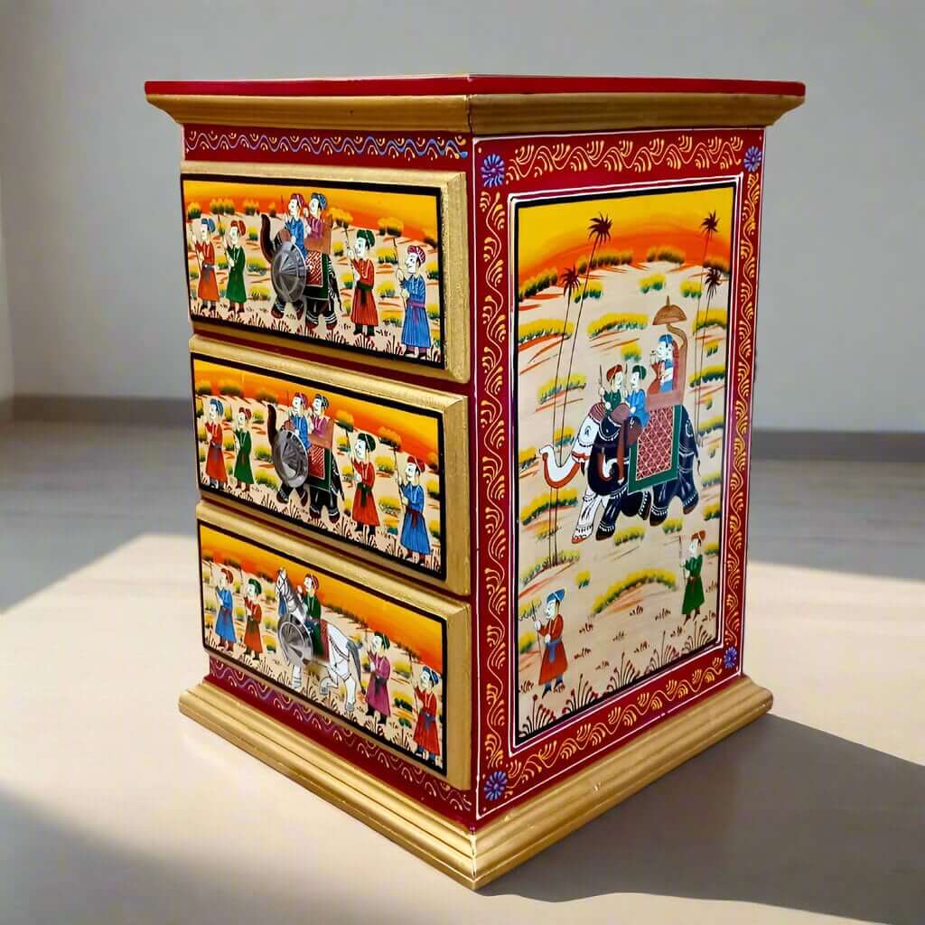 Artistic wooden painted chest of drawers handmade by master artisans