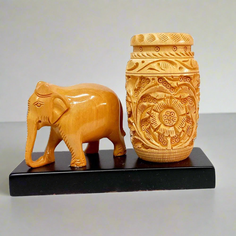 Artistic wooden pen holder ideal for office use and gift purpose.