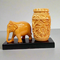 Artistic wooden pen holder ideal for office use and gift purpose.