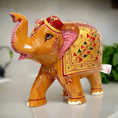 Auspicious wooden elephant handicraft statue ideal for home and office decor.